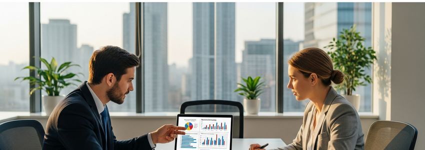 Business owner reviewing financing documents at a desk comparing loan options and investor proposals