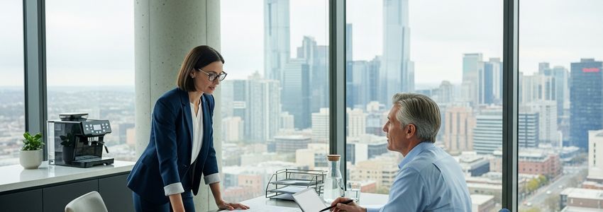 Construction company owner reviewing business loan options with lender