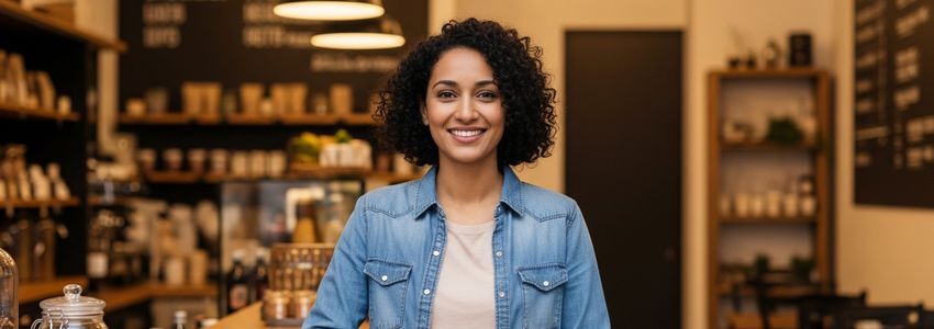 Immigrant small business owner reviewing financing options at her shop
