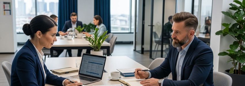 Independent contractor meeting with lender about business loan options