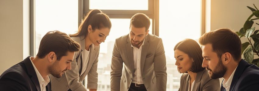Business partners reviewing financing documents at a conference table