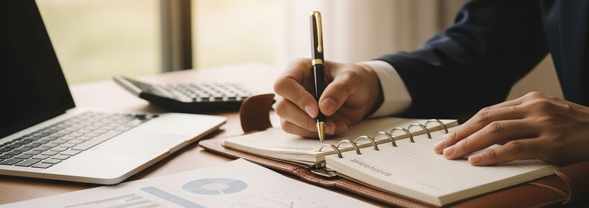 business owner reviewing spending budget at desk