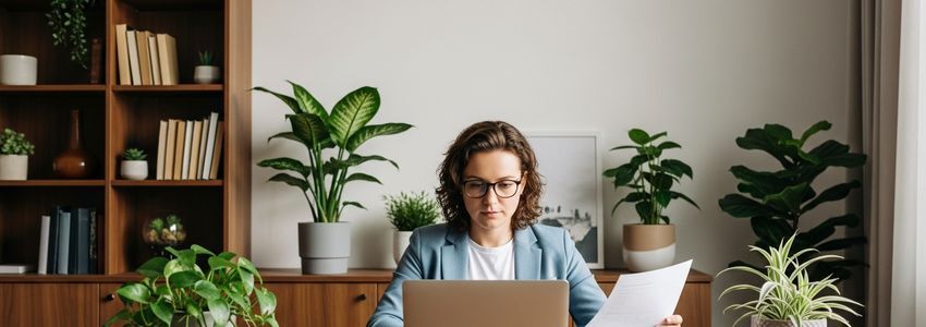 Business owner reviewing loan qualification criteria with financial documents at desk