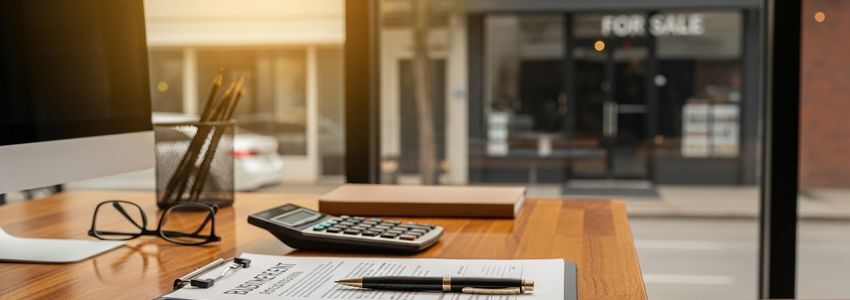 Business professional reviewing documents for an existing business purchase loan