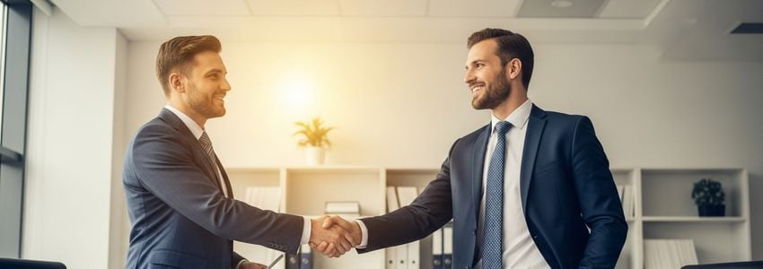 Business executive shaking hands with a banker to finalize a C corp business loan agreement