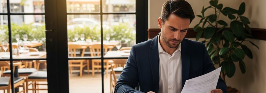 California restaurant owner reviewing SBA loan documents and financing options