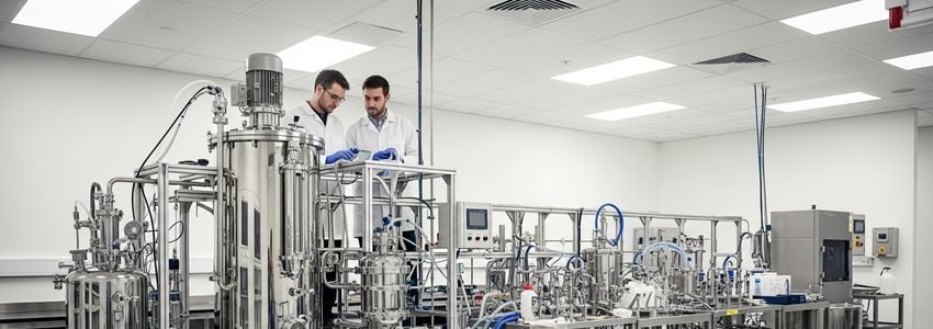 Cannabis extraction lab equipment with professional technicians in a licensed cannabis processing facility