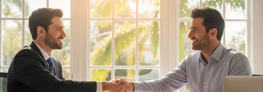 Business owner reviewing financing documents at a modern Cape Coral office