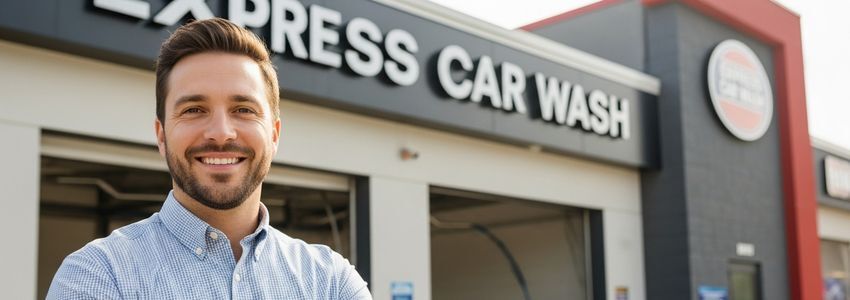 Car wash business owner reviewing loan documents and financing options
