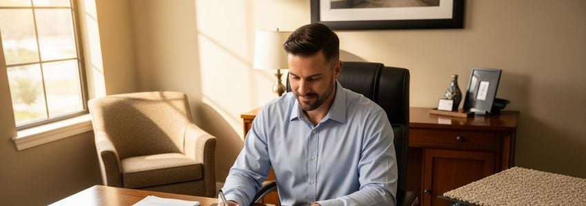 Carpet installation business owner reviewing financing options with a loan advisor