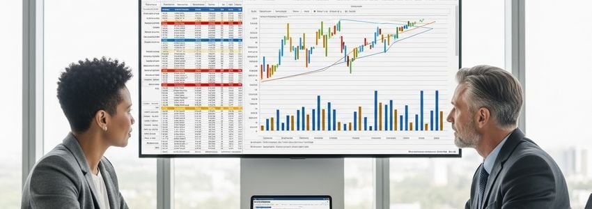 Business owner and advisor reviewing 13-week cash flow forecast