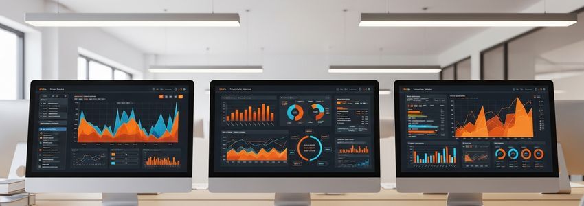 Business financial dashboards showing cash flow analytics and key performance indicators