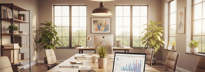 Small business owner reviewing financial planning documents at a conference table
