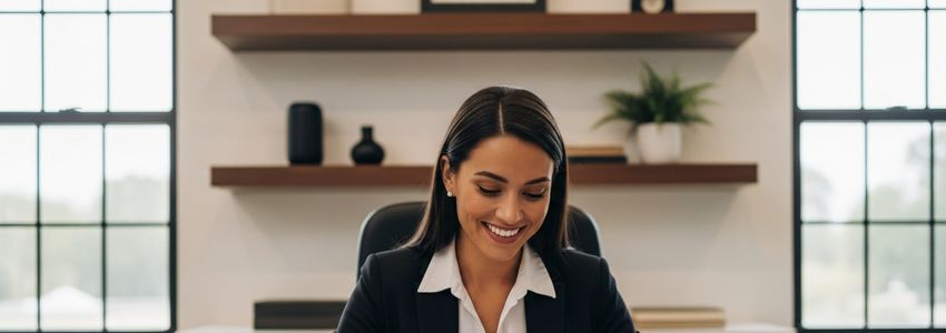 Small business owner reviewing financing documents in a professional office setting in Champaign, Illinois