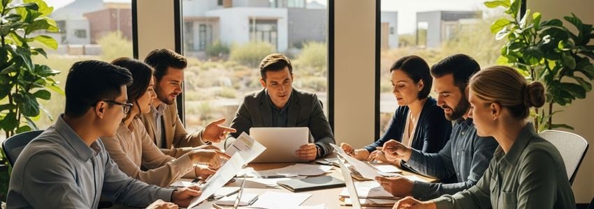 Small business owners in Chandler, Arizona reviewing financing options together
