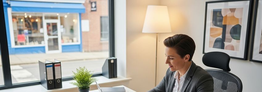 Small business owner reviewing Chase business loan options at a modern desk in a professional office