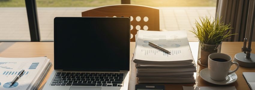 Business owner reviewing bank loan comparison documents at an office desk