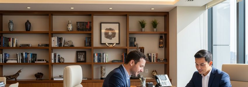 Business professionals reviewing financial reports together in a modern office, discussing business credit strategy