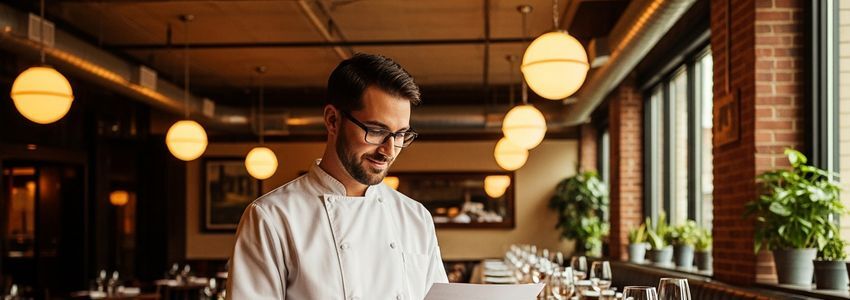 Chicago restaurant owner reviewing financing documents for restaurant loans in downtown Chicago