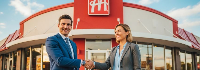 Chicken franchise business owners reviewing financing options with a lending specialist at Crestmont Capital