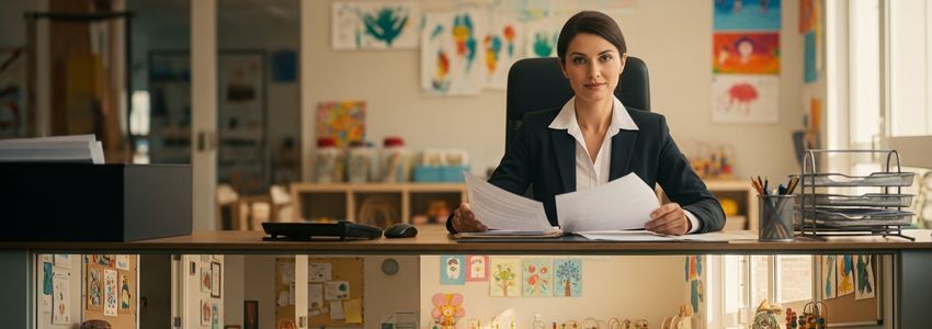 Childcare center owner reviewing business loan financing options with an advisor