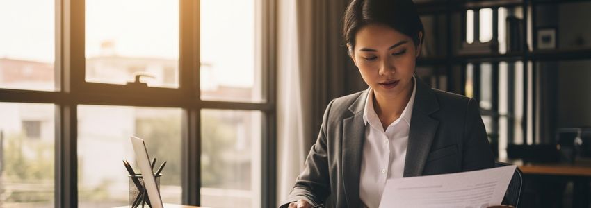 Chula Vista business owner reviewing small business loan documents at a professional office desk
