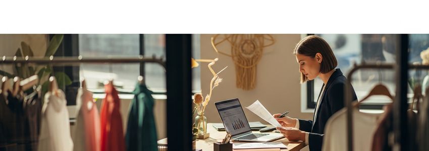 Boutique owner reviewing business loan documents for clothing store financing