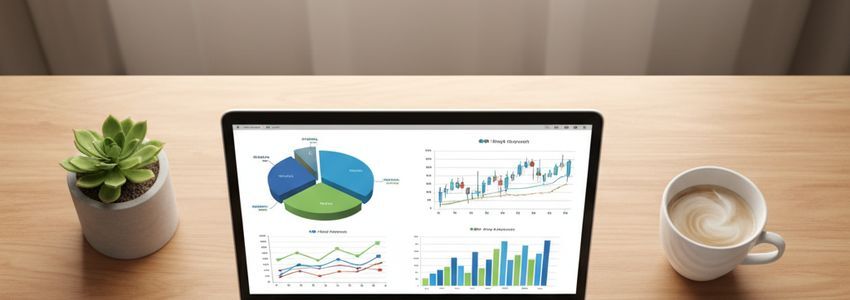 Laptop displaying cloud-based financial accounting dashboard with charts and analytics for business loan preparation