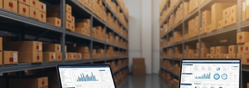 Small business owner reviewing inventory and COGS financial records at a professional workspace