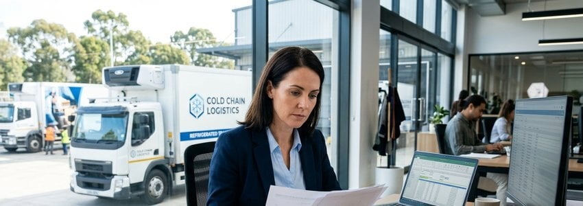 Logistics manager reviewing cold chain financing documents