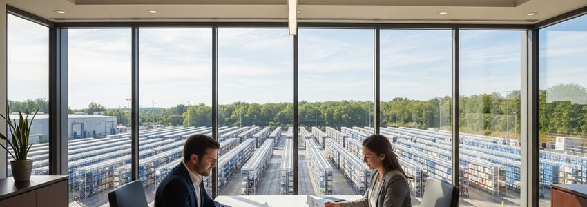 Cold storage facility manager reviewing financing documents with a financial advisor