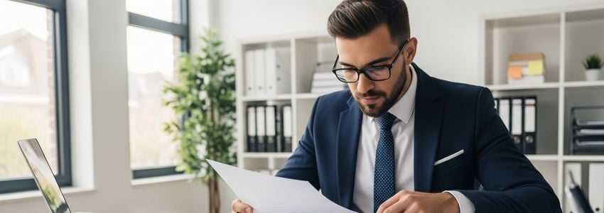 College Hunks franchise owner reviewing financing documents at a professional office desk