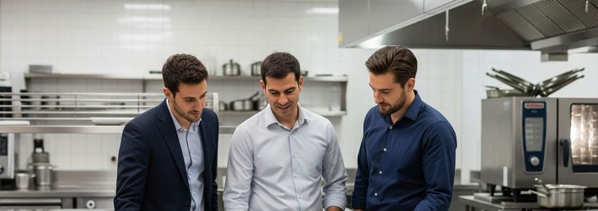 Restaurant kitchen staff reviewing combi oven financing options with Crestmont Capital