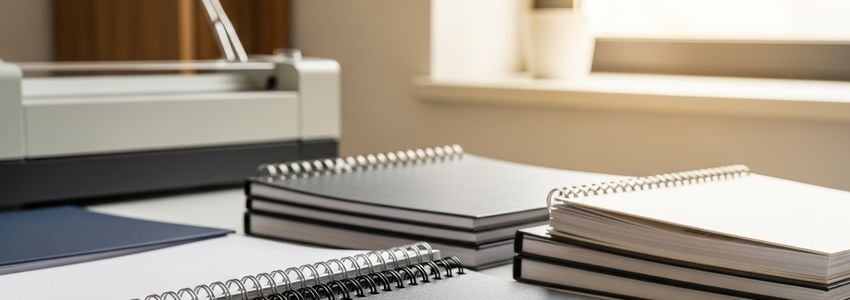 Commercial binding machine in a professional print shop or office setting