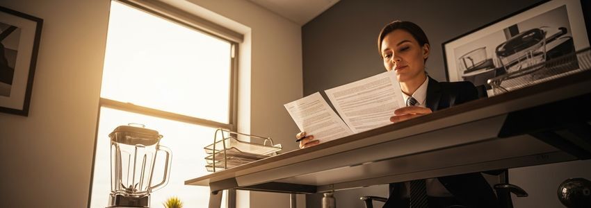 Restaurant owner reviewing commercial blender financing options with financing documents