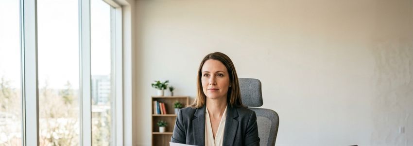 Small business owner reviewing a commercial property insurance renewal notice and financing paperwork at an office desk