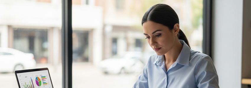 Bakery business owner reviewing commercial stand mixer financing documents at desk