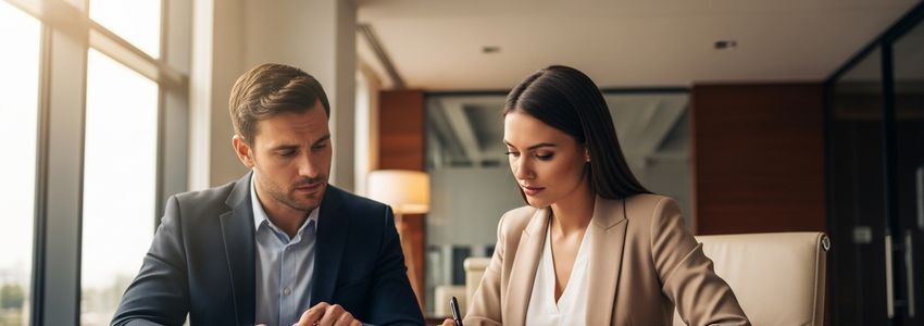 Small business owner reviewing loan documents with a community lending advisor
