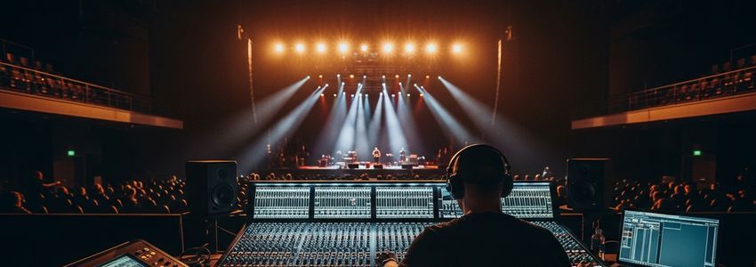 Concert venue owner reviewing financing documents for business expansion and equipment upgrades