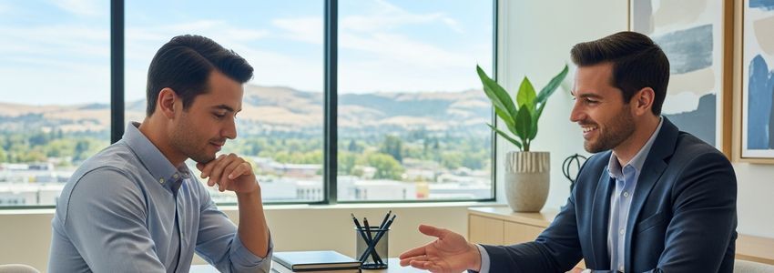 Small business owner in Concord, California reviewing business loan options with financial advisor