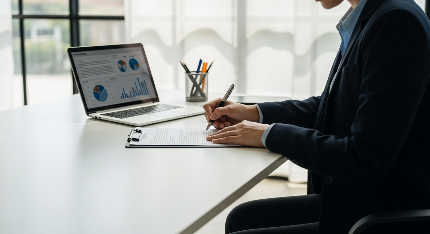 Construction business owner reviewing financing options for equipment purchase