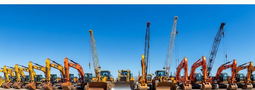 Types of heavy construction equipment available for financing including excavators, bulldozers and cranes