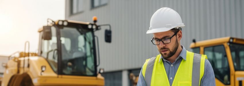 Construction contractor reviewing equipment leasing paperwork at a job site