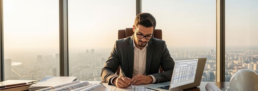 Construction business owner reviewing financing options and project plans