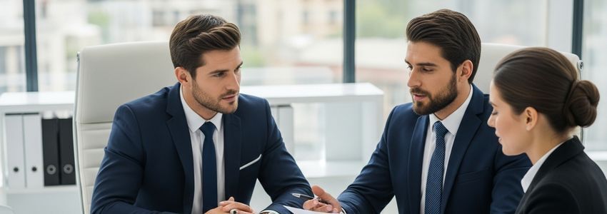 Content marketing agency owner reviewing business loan financing options with a financial advisor