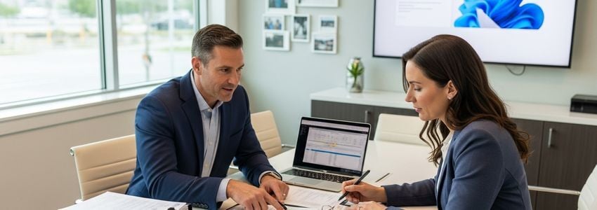 Franchise financing consultant meeting with small business owner - Crestmont Capital