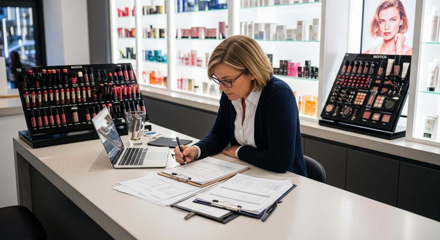 Cosmetic store owner reviewing financing options