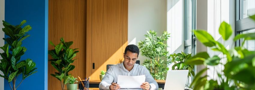 Small business owner reviewing financial documents to manage cost of debt