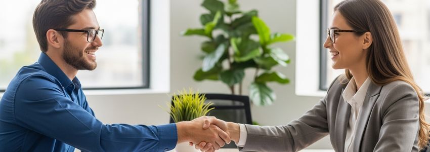 Small business owner reviewing loan options in Costa Mesa, California office