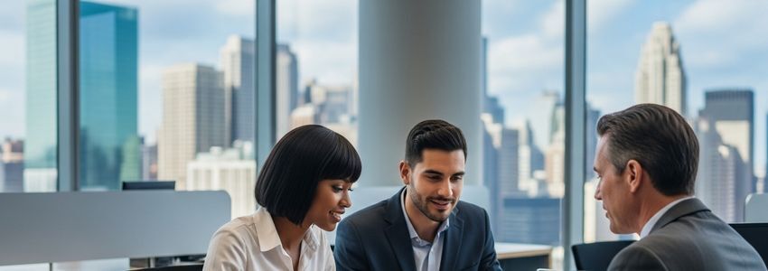 Restaurant investors reviewing financing options with a business lender